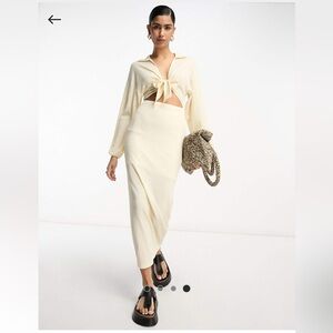 ASOS design long sleeve tie front midi dress